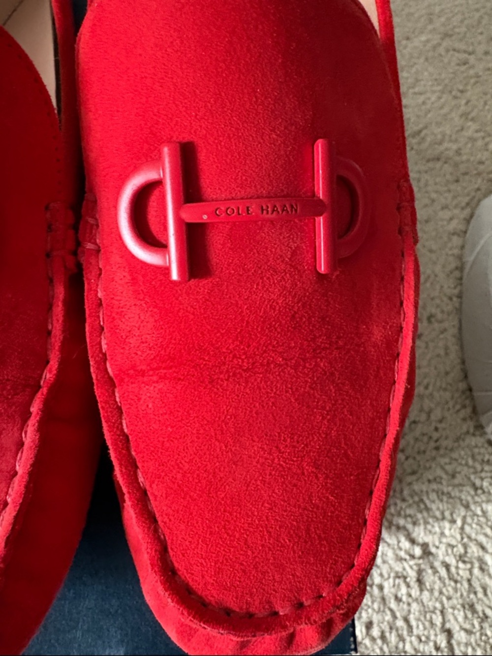 Cole Haan Red Suede Slip-On Loafers - Picture 9 of 11